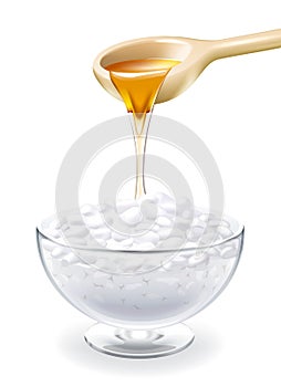 Curd with honey in glass