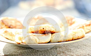 Curd pancake on a white plate
