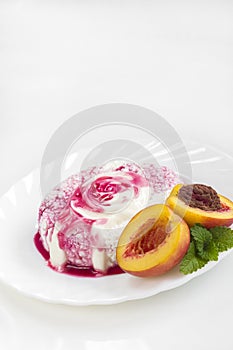 Curd with peach and jam