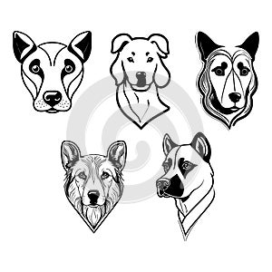 Cure Dog Head Line Art Vector Illustration