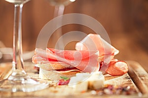 Cured Meat jamon sausage and ciabatta bread