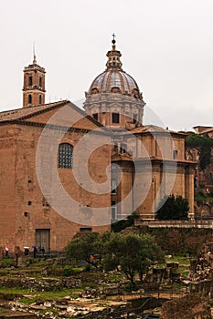 Curia Iulia and the dome of the Santi Luca e Martina, Rome