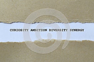 curiosity ambition diversity synergy on white paper