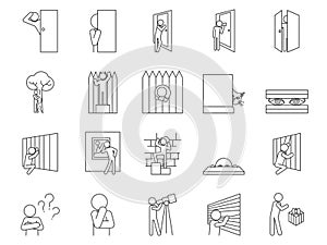Curiosity Icons Set. Peeping, Eavesdropping, Overhearing. Editable Stroke. Simple Icons Collection