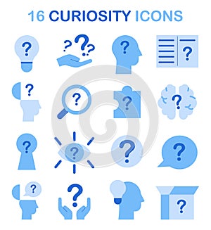 Curiosity icons set. Simple images for inquisitiveness and openness