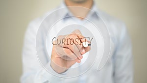 curiosity , man writing on transparent screen