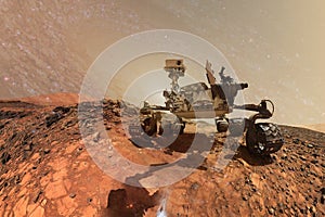 Curiosity Mars Rover exploring the surface planet of Mars