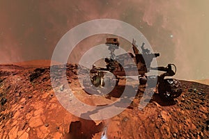 Curiosity Mars Rover exploring the surface planet of Mars