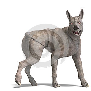 Curious alien dog with rhino skin and horn