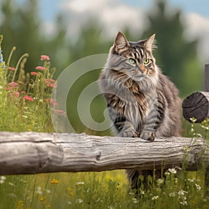 Curious American Bobtail on a Wooden Fence