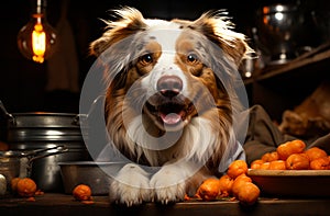 A Curious Canine Contemplating a Citrus Feast