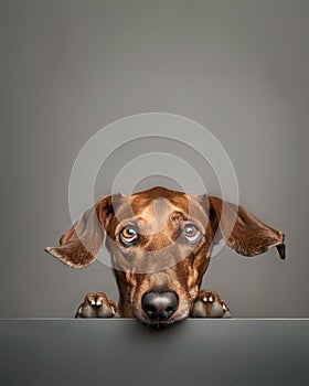 Curious Canine: A Dog's Inquisitive Gaze Over the Edge. Generative ai