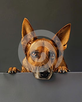 Curious Canine: A Dog's Inquisitive Gaze Over the Edge. Generative ai