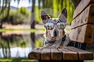 Curious Canine Sporting Sunglasses in Serene Park Setting, generative AI