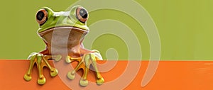 Curious Cartoon Frog Peering Over Edge. Generative ai