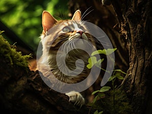 Curious cat on a tree