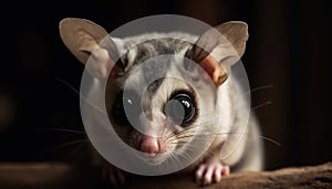 Curious chinchilla with striped fur looks up with alertness generated by AI