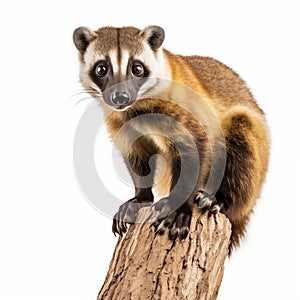 Curious Coati On Tree Trunk