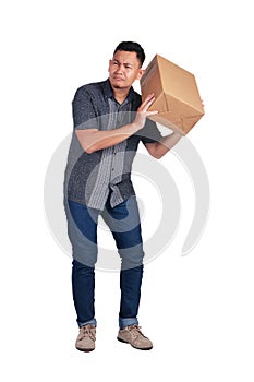 Curious Courier Delivery Man Listening to Box of Package