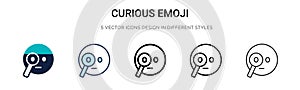 Curious emoji icon in filled, thin line, outline and stroke style. Vector illustration of two colored and black curious emoji