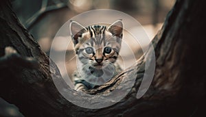 Curious feline kitten staring at camera in nature beauty generated by AI