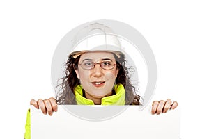 Curious female construction worker