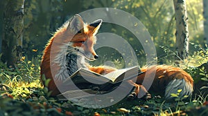 A Curious Fox Reading a Book