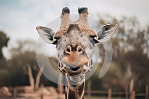 A curious and friendly Giraffe sticking out its long tongue, showing off its curious and friendly nature. Generative AI