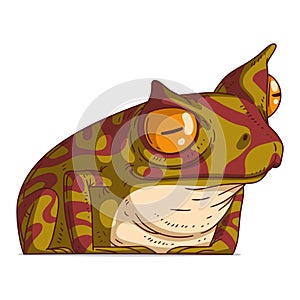 A Curious Frog, isolated vector illustration. Cartoon picture of a horned frog looking at something with interest. Drawn animal photo