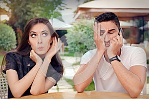 Curious Girl Listening to Her Boyfriend Talking on The Phone photo