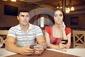 Curious Girl Spying Boyfriend on Smartphone