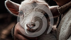 Curious goat kid gazes at camera innocently generated by AI