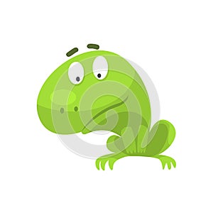 Curious Green Frog Funny Character Childish Cartoon Illustration