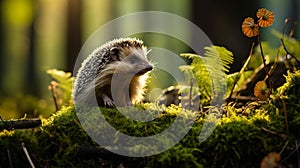 Curious Hedgehog Sniffing Fallen Leaf in Enchanting Forest