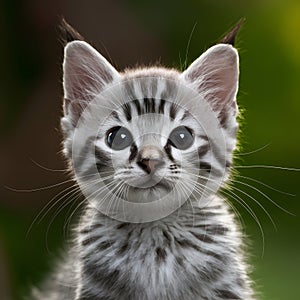 Curious kitten gazes with blurred background