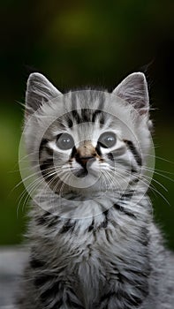 Curious kitten gazes with blurred background