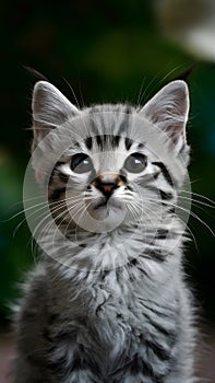 Curious kitten gazes with blurred background