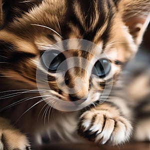 A curious kitten with one paw raised, inspecting a shiny object2