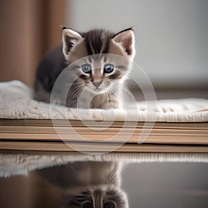 A curious kitten with one paw raised, inspecting a shiny object3