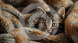 Curious Kitten Peeking Out from a Fluffy Blanket