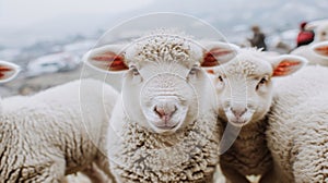 Curious Lambs Looking at the Camera