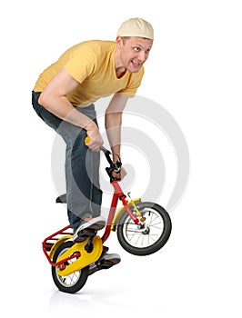 The curious man on the children's bicycle