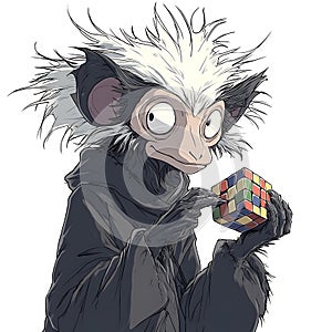 A Curious Monkey with a Rubiks Cube photo
