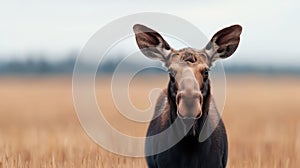 curious moose in field