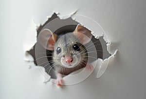 Curious mouse peeking through hole