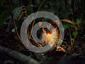 Curious nocturnal creature in the forest