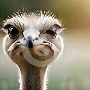 A curious ostrich looking at the viewer - ai generated image