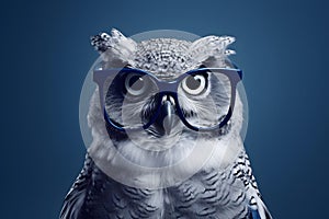 Curious Owl with Sophisticated Reading Glasses Portrait. Generative AI illustration