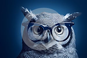 Curious Owl with Sophisticated Reading Glasses Portrait. Generative AI illustration