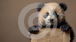 Curious Panda Cub Holding a Sign photo